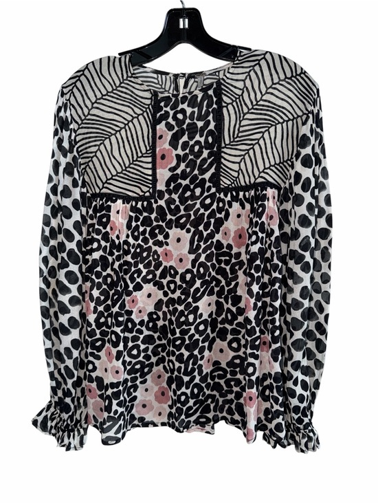 Blank NYC Tops - ANTHROPOLOGIE BL-NK Joelle Mix Leopard Print Peasant Ballon Sleeve Top Sz XS